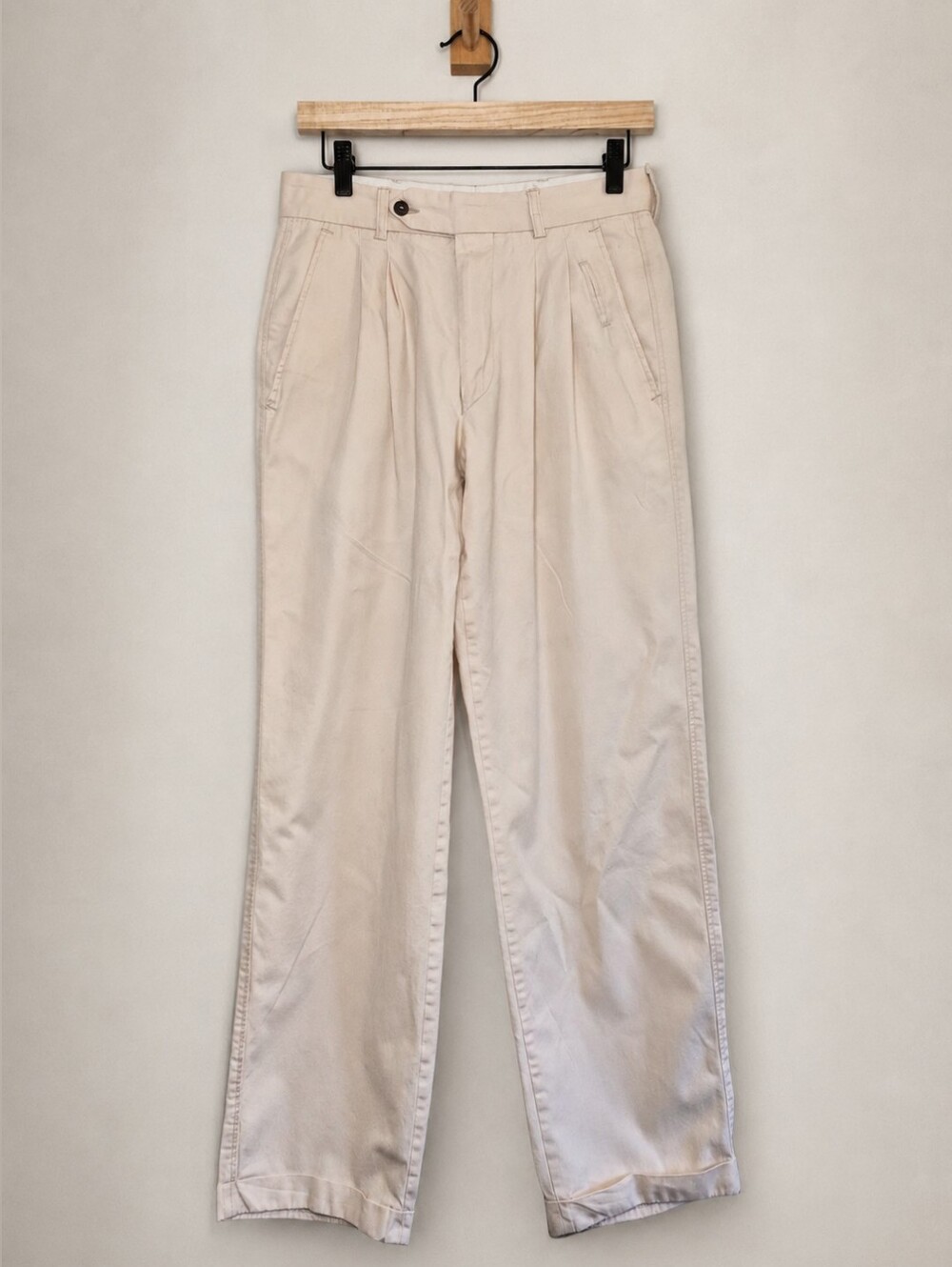 Vintage 90s Hugo Boss Pleated Trousers Beige High Rise Straight Leg Cotton